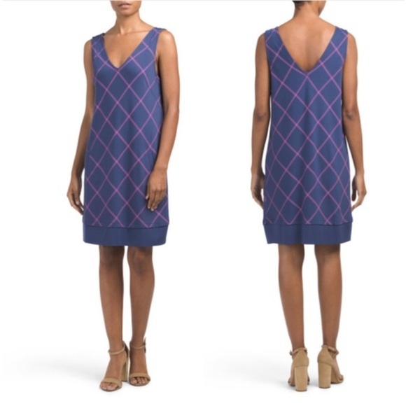 Southern Tide Emmie Windowpane Sleeveless Dress Navy Blue Night Pink Sz 6 - Picture 1 of 11